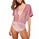 Velvet Sexy Bodysuit Women V Neck Pullover Slip Velour Playsuit T Shirt Knit Jumpsuit feminino vesti