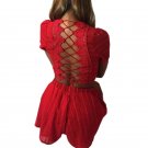 Sweet Summer Kawaii Women Set Backless Cropped Tops Shorts Tracksuit Lace Hollow Out Lace Up Playsui