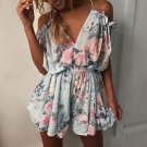 Women V Neck Playsuits Floral Print Sleeveless Jumpsuits Casual Beach Overall Summer Costumes