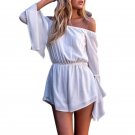 2017 Summer Chiffon Solid White Fashion Women Slash Neck Long Sleeve Casual Lady Playsuits Loose Sty
