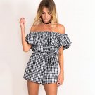 2017 Off shoulder Plaid Pladysuit Women Jumpsuit Romper Bodysuit Summer Beachwear Coveralls Ruffles 