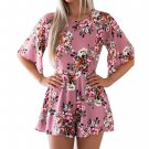 Sexy Printed Summer Jumpsuit Romper Women Back Hollow Out Short Playsuit Elegant Flare Sleeve Overal