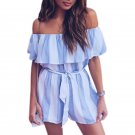 Beach Summer Playsuits 2017 Women jumpsuits Shorts Sexy Slash Neck Ruffles Striped Playsuit Casual O