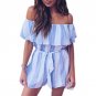 Beach Summer Playsuits 2017 Women jumpsuits Shorts Sexy Slash Neck Ruffles Striped Playsuit Casual O