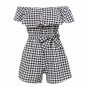 Summer Ruffles plaid Off shoulder Rompers Backless coveralls women jumpsuit bodysuit beachwear overa