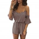 Boho Off Shoulder Lace Crochet Slim Playsuits Women Summer Strappy V Neck Jumpsuits Rompers Sexy Bea