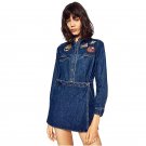 NYMPH Lapel Embroidery Appliqued Casual Women Long Sleeves Character Denim Jumpsuit Autumn Button Lo