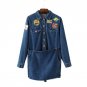 NYMPH Lapel Embroidery Appliqued Casual Women Long Sleeves Character Denim Jumpsuit Autumn Button Lo