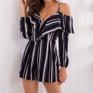 Playsuits Women Jumpsuits  Stripped Short Romper V Neck Sling Casual Office Lady Playsuit WS5919R