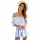Light Blue Off Shoulder 2016 New Jumpsuit Sexy Romper One Piece Elegant Summer Style Beach Overalls 