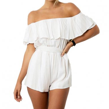 Summer jumpsuit 2017 casual white rompers womens jumpsuit off shoulder sexy jumpsuit lacing womens c