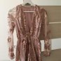 Rose Gold Sequin Playsuit Plunge V-neck Long Sleeves Sexy Women Tassel Elegant Club Party Waist Jump