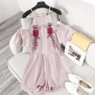 New Arrival Summer Women Fashion Embroidery Chiffon Off Shoulder Playsuits Overalls Females Casual J