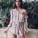 2018 women\'s fashion jumpsuits floral printing boho holiday playsuits ruffles pink sweet beach suit