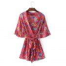 Boho Chic V Neck Floral Print Jumpsuits Mujer Summer Beach Overalls Casual Streetwear Tunic Playsuit