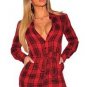 2018 New Arrival Summer Women\'s Sexy Deep V-Neck Blue Red Black Plaid Collared Drawstring Romper LG