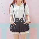 Black/Pink Kawaii Overalls Summer New Lace Flounces Double Breasted Lantern Suspender Shorts Lolita 