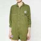 VogaIn 2016 Woman Military Patch Numbers Embroidery Jumpsuit Fray Hem Buttoned Long Sleeves Playsuit