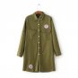 VogaIn 2016 Woman Military Patch Numbers Embroidery Jumpsuit Fray Hem Buttoned Long Sleeves Playsuit