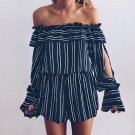 COLORFUL BRAND The New Fashion Classic Stripes Sexy Word Shoulder Ear Lugs Siamese Pants Long Sleeve
