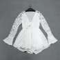 2018 women mini jumpsuits V-neck patchwork lace regular playsuits flare sleeve boho hollow