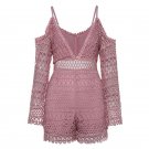 Sisjuly women casual mini jumpsuits 2018 spring summer autumn pink plain sexy v neck hollow backless