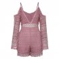 Sisjuly women casual mini jumpsuits 2018 spring summer autumn pink plain sexy v neck hollow backless