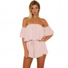 Stretch Waist Short Playsuits For Women Slash Neck Pleated Women Ladies Jumpsuits Rompers Solid Summ