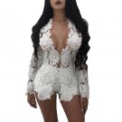 women romper short 2 Piece full sleeve v neck top shorts lace Two piece rompers white jumpsuits for 