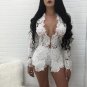 women romper short 2 Piece full sleeve v neck top shorts lace Two piece rompers white jumpsuits for