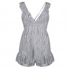 Queenus women casual mini jumpsuits 2018 spring summer blue polka dots ruffle sexy backless patchwor