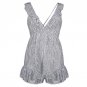Queenus women casual mini jumpsuits 2018 spring summer blue polka dots ruffle sexy backless patchwor