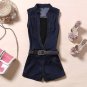 2018 Bodycon Jumpsuit Enteritos Mujer Cowboy Conjoined With Belt Denim V-neck Sleeveless Jumpsuit Fi