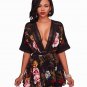 Street Style Hollow Out Deep V Short Jumpsuits Women Rompers Party Printed Backless Playsuits Autumn