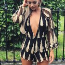 2018 new deep V - collar long - sleeved feather embroidery women \' s jumpsuit