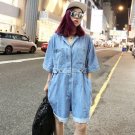 Summer Paragraph Street Denim Jumpsuit Female Wide Leg Shorts Women Cover Button Waist Light Blue Je