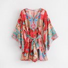 2018 Women Floral Print Sashes Playsuit Summer Beach Elegant Loose Deep V Buttons Jumpsuit Rompers