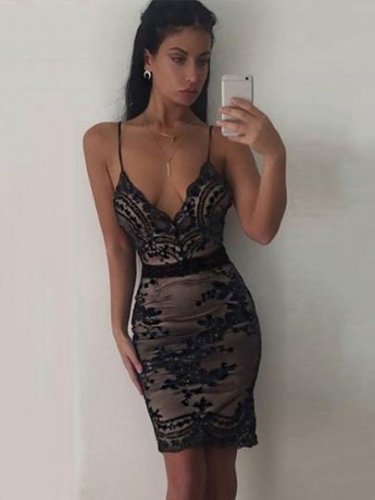 Backless Appliques Sequins Women\'s Sexy Dress