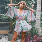 Viven Leigh Floral Print Boho Women Playsuits 2018 Sexy Backless Kimono Sleeve Summer Jumpsuit Beach