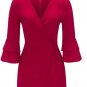 Elegant Bodysuit Women Gathered Sleeve Red Bodysuits 2017 Autumn Deep V Neck Sleeve jumpsuits
