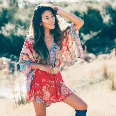 Vintage Peacock Print Boho Women Playsuits 2018 V-Neck Sexy Backless Kimono Sleeve Summer Jumpsuit L