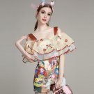 Brand Runway Designer Cartoon Colorful Paint Summer Beach Cute Jumper Shorts Organza Flowers Pearl B