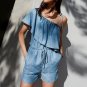 Ruffles Slash Neck Beach Playsuits Summer Women Denim Jumpsuits Girls Sexy Casual Playsuit Overalls