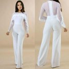 Fashion Women Full Sleeve Mesh Patchwork Ruffles Long Jumpsuits Bodycon Full Women Sexy Bodysuits