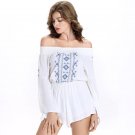 2018 Hot New Women Fashion Jumpsuit European Summer Slash  Embroidered Sleeve Elastic Waist Jumpsuit