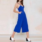 Backless Spaghetti Strap Plus Size High Waist Summer New Women Casual Sleeveless Jumpsuit Calf Lengt