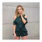 The 2017 summer tide brand Australia green pattern lace Jumpsuit fold green white shorts