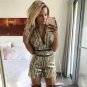 2018 Deep V Neck Gold Sequin Short Jumpsuit Women Sexy Striped Bodycon Jumpsuit Sexy Party Romper