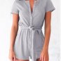 Autumn Womens Jumpsuit Lace Up Gray/Blue/Black Sexy Short Sleeve Short Romper High Waist Playsuits O