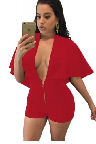 Black Plunging Cape Romper